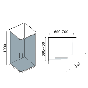 KARAG FLORA 100 NERO 70х70 квадратна душ-кабина за баня с черен обков 