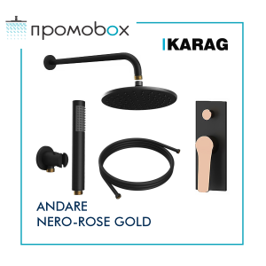 KARAG NERO-ROSE GOLD черна душ-система за вграждане, розово злато