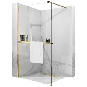REA AERO N EVO GOLD душ-параван за баня, със златна поставка и окачалка за хавлия 