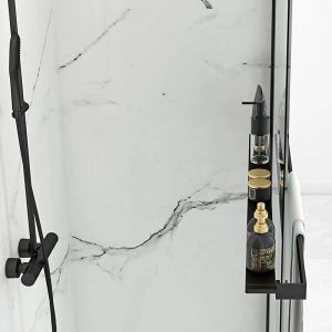REA AERO N EVO BLACK душ-параван за баня, с черна поставка и окачалка за хавлия 