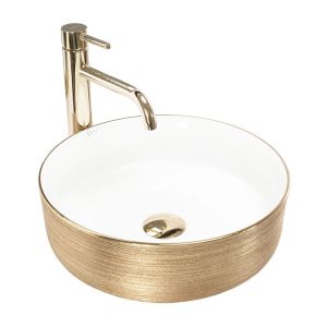REA SAMI 36 WHITE BRUSHED GOLD кръгла мивка върху плот за баня