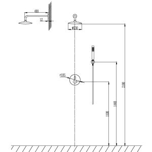 KARAG JOAN NERO душ-система за вграждане, черен мрамор 